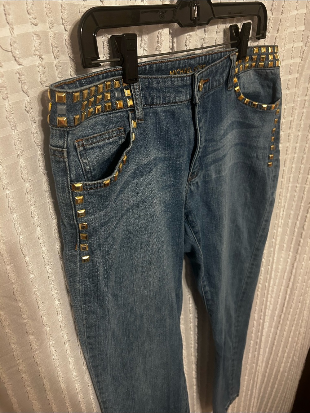 Michael Kors Gold Studded Skinny Jeans Medium Wash Denim Blue Pants